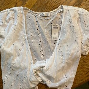 Hollister white lace tie front blouse medium